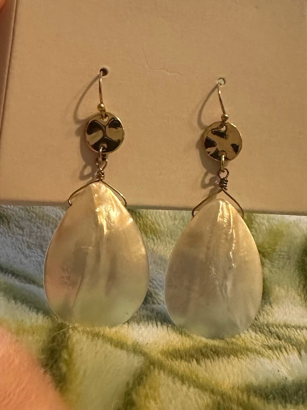 Iridescent Mother of Pearl Teardrop Earrings Boho Chic